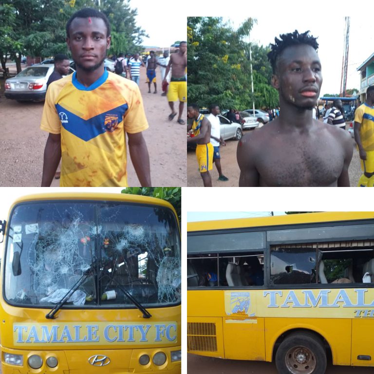 Baffour Soccer Academy fans beat Tamale City players & vandalize their bus