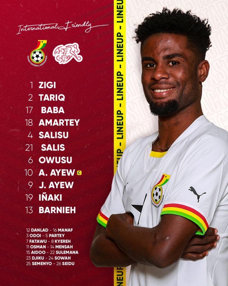 Afriyie Barnieh starts as Black Stars face Switzerland in friendly ahead of World Cup