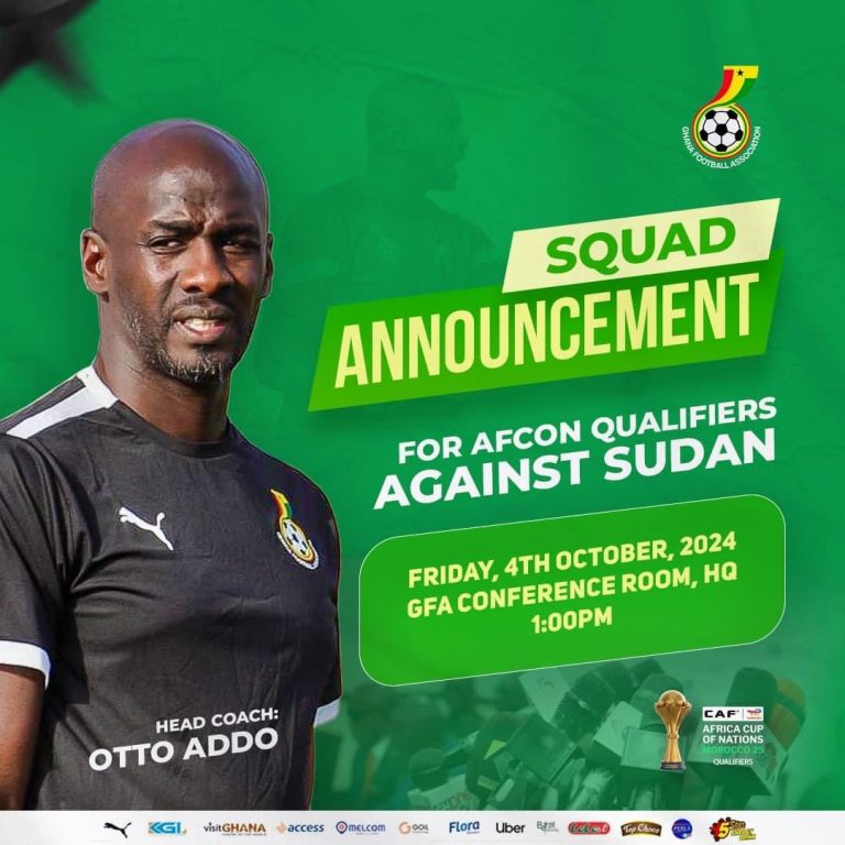 Otto Addo to name Ghana squad to face Sudan at Press briefing on Friday